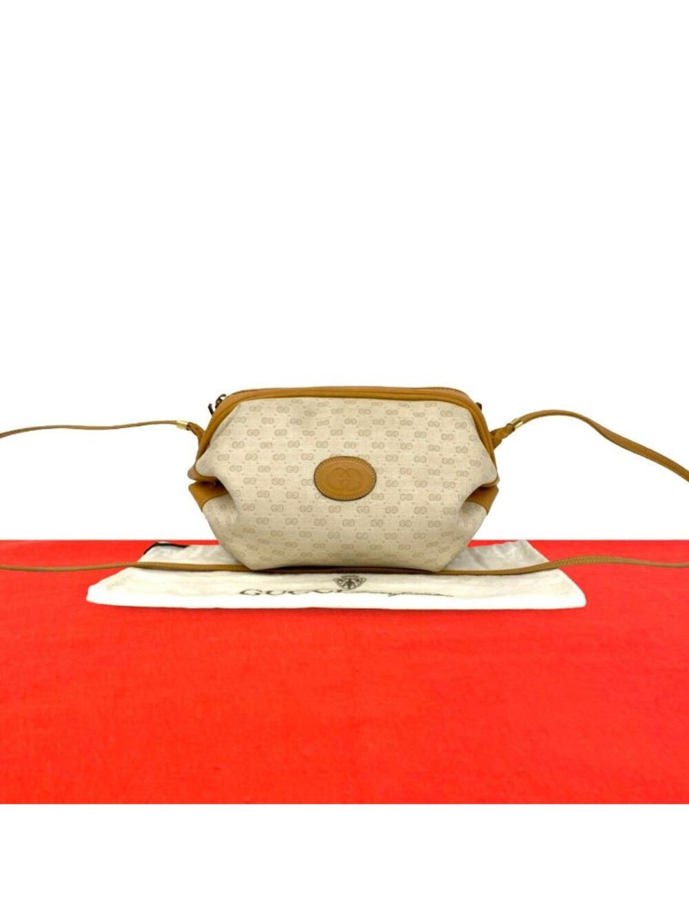 Gucci Vintage Micro GG Leather Shoulder Bag Pochette Ivory Brown